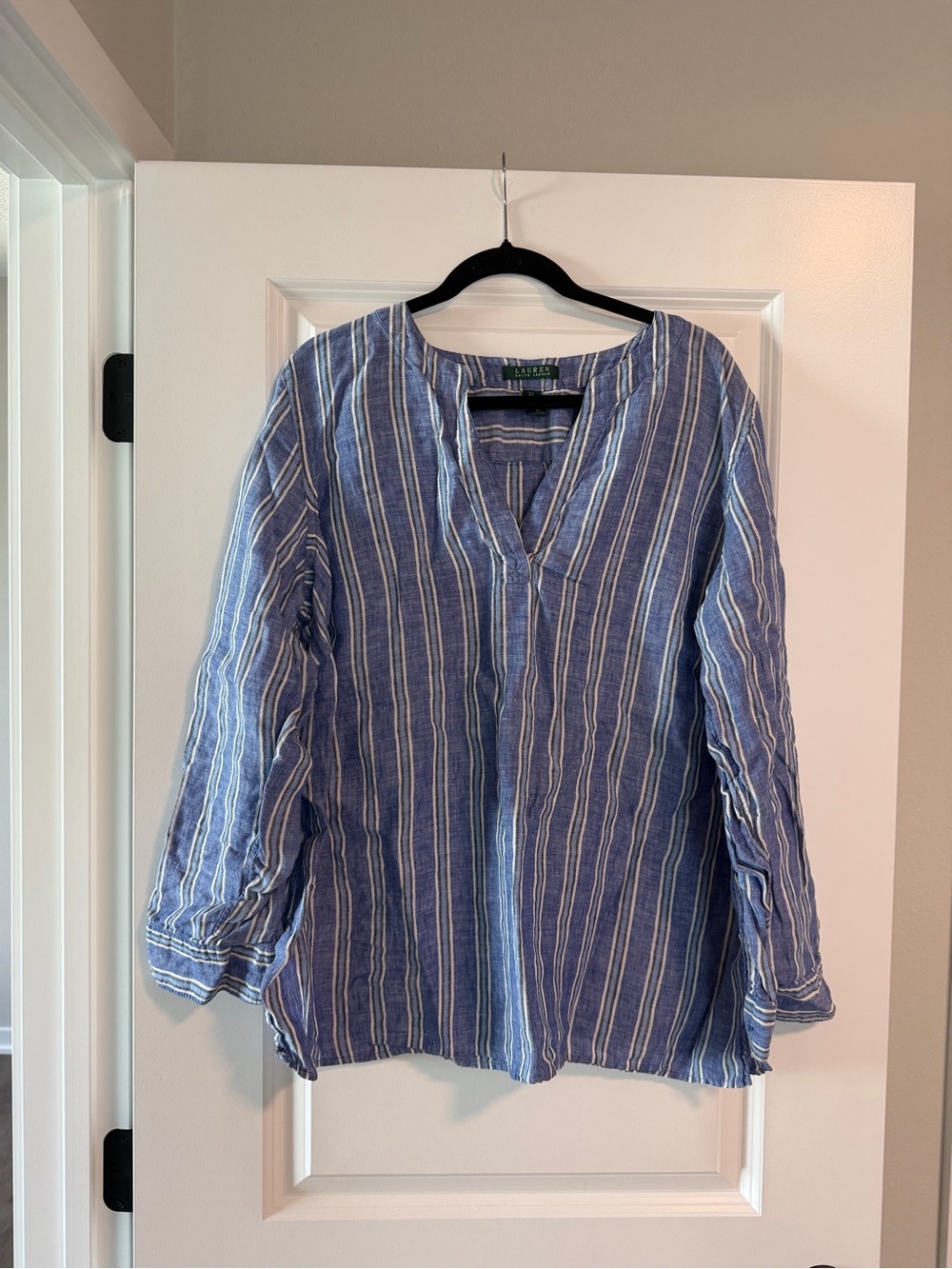 Lauren Ralph Lauren Blue and White Striped Linen Tunic 2X